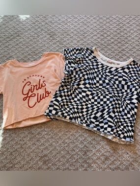 Electric Family Girls Club Pink Tee & Black White Optical Print Top